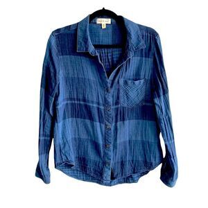 CLOTH & STONE blue cotton long sleeve button front shirt blouse M